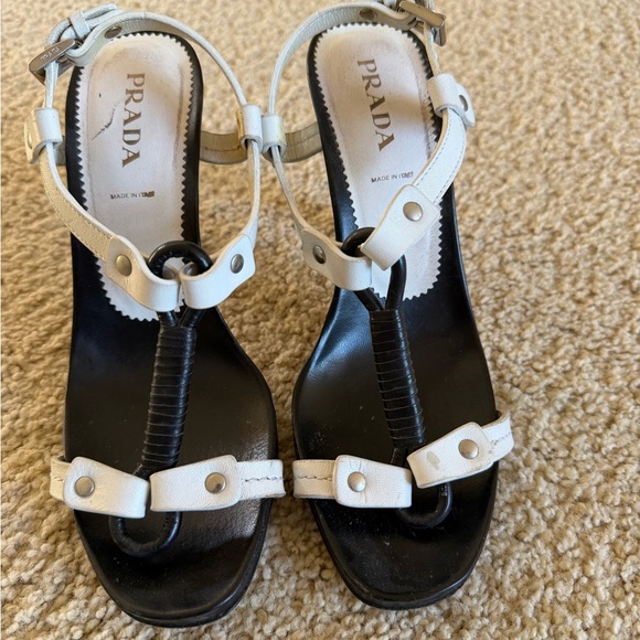 Prada Women's Black and Cream Sandals - Picture 4 of 5